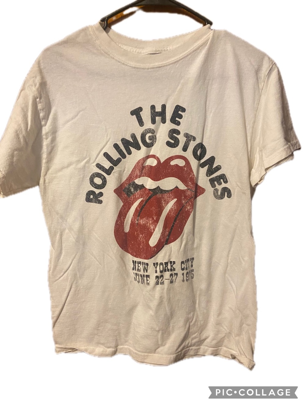 The Rolling Stones Cream Tee with Red Tongue Graphic